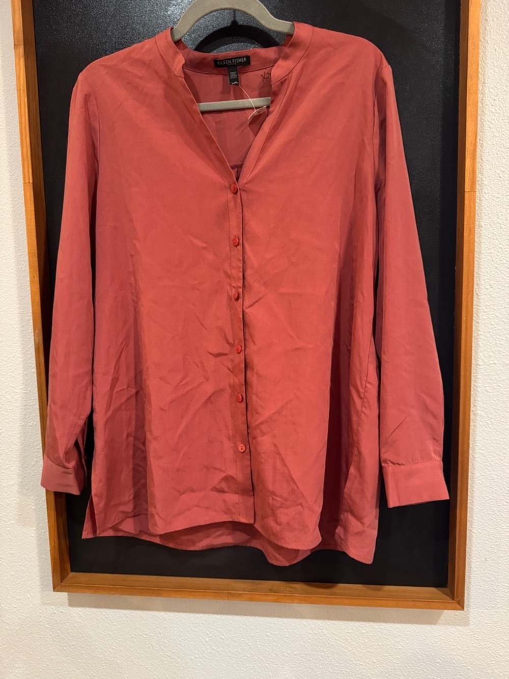 Eileen Fisher Coral Button-Front V-Neck Blouse - Picture 3 of 6